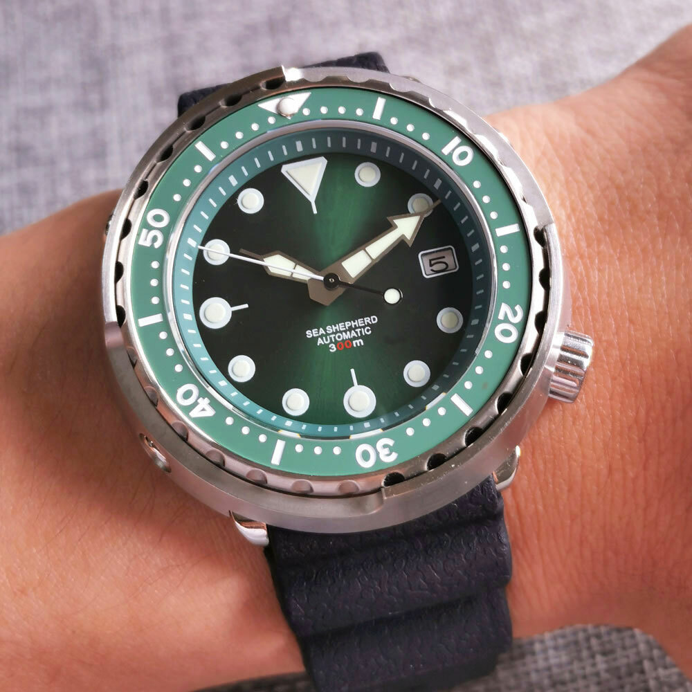 46.5mm Tandorio Sterile Green Dial Japan NH35A Automatic Steel Diving Mens Watch