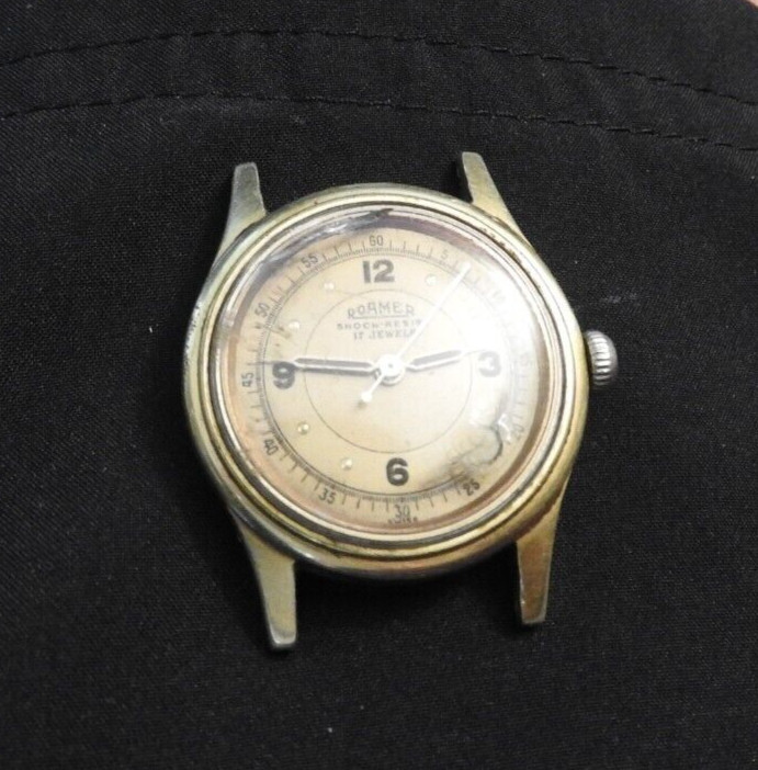 Roamer Brevete Military Watch 17j Gold Face Stainless SteelBack 215999 180459