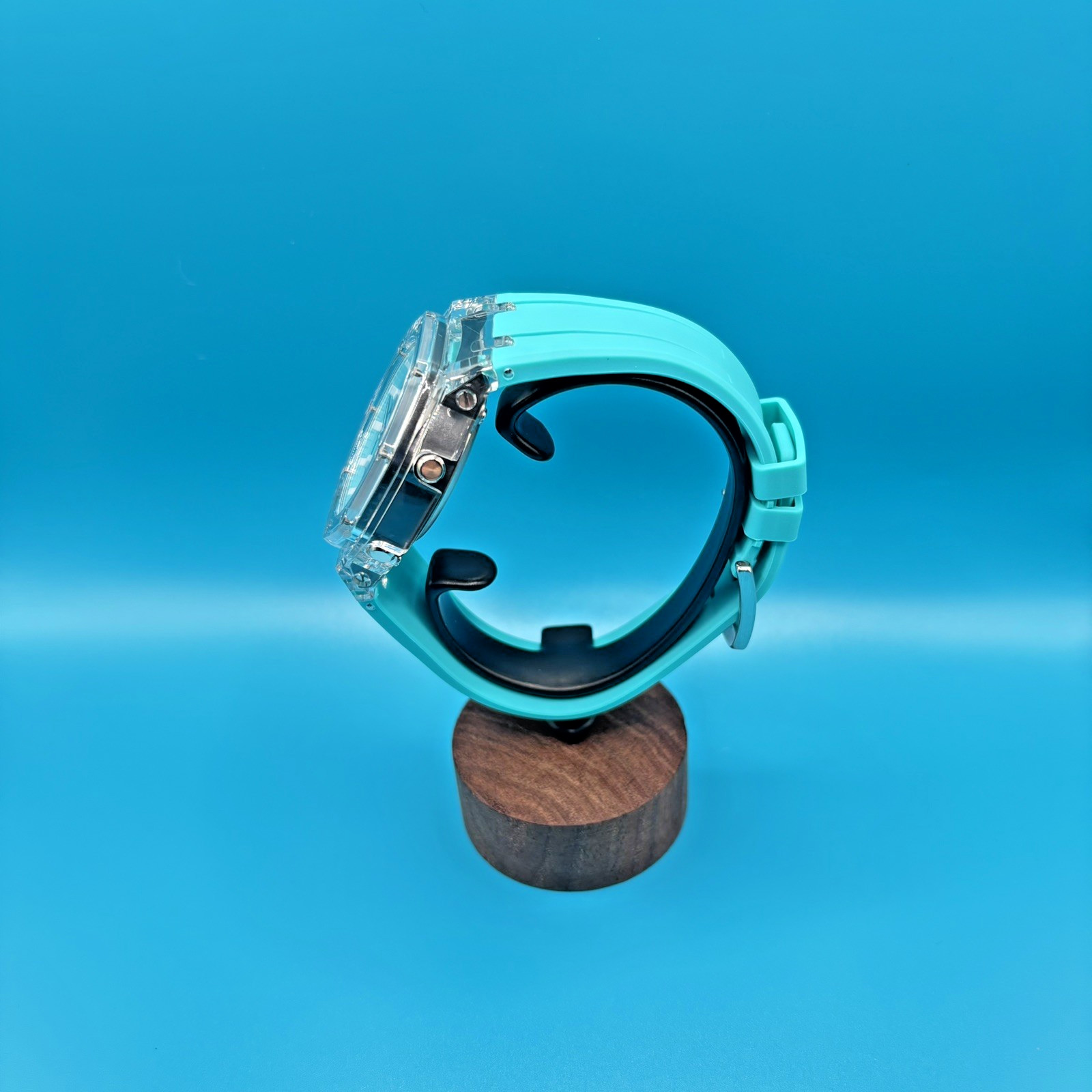 Casio G shock Custom 2100 Octagonal Watch Clear Case Turquoise SKY Blue Dial