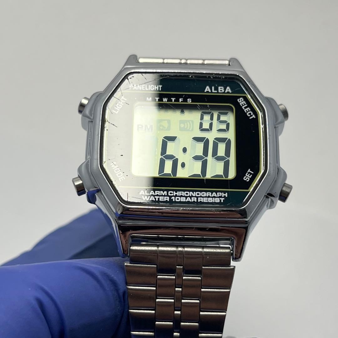 ALBA 10BAR W136-4A20 Digital Silver Square Y2K Men’s Watch
