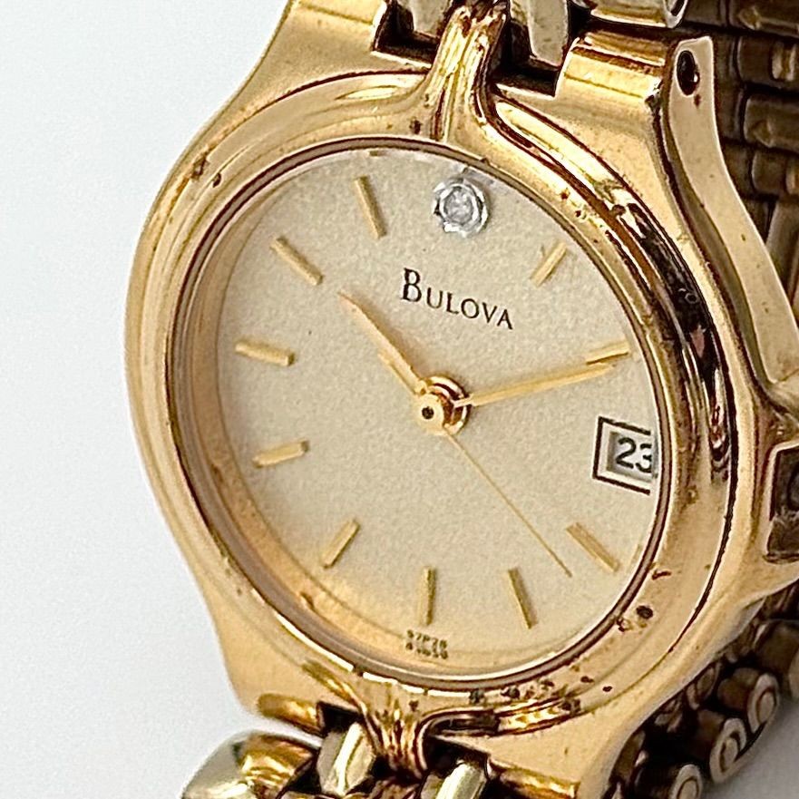 BULOVA 97P28 Vintage Quartz Analog Gold Dial Women Wristwatch