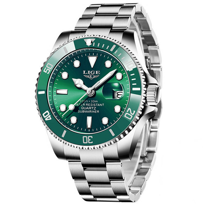 LIGE Men Quartz Watch Brand Luxury Silver Steel Wristwatch Business Male Watches