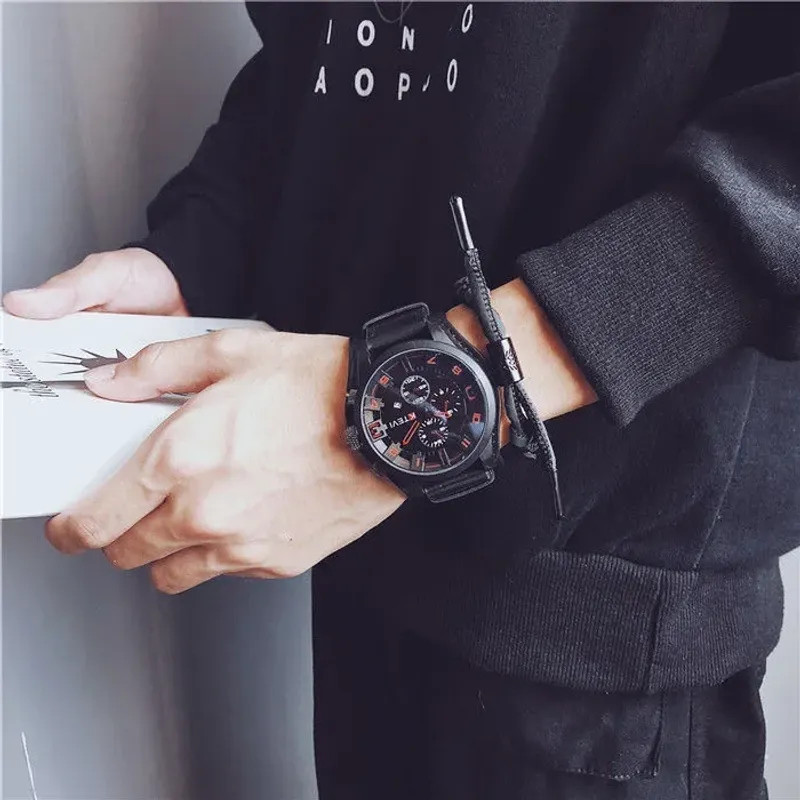 Men’s Watch PU Leather Strap Date Military Style Wristwatch