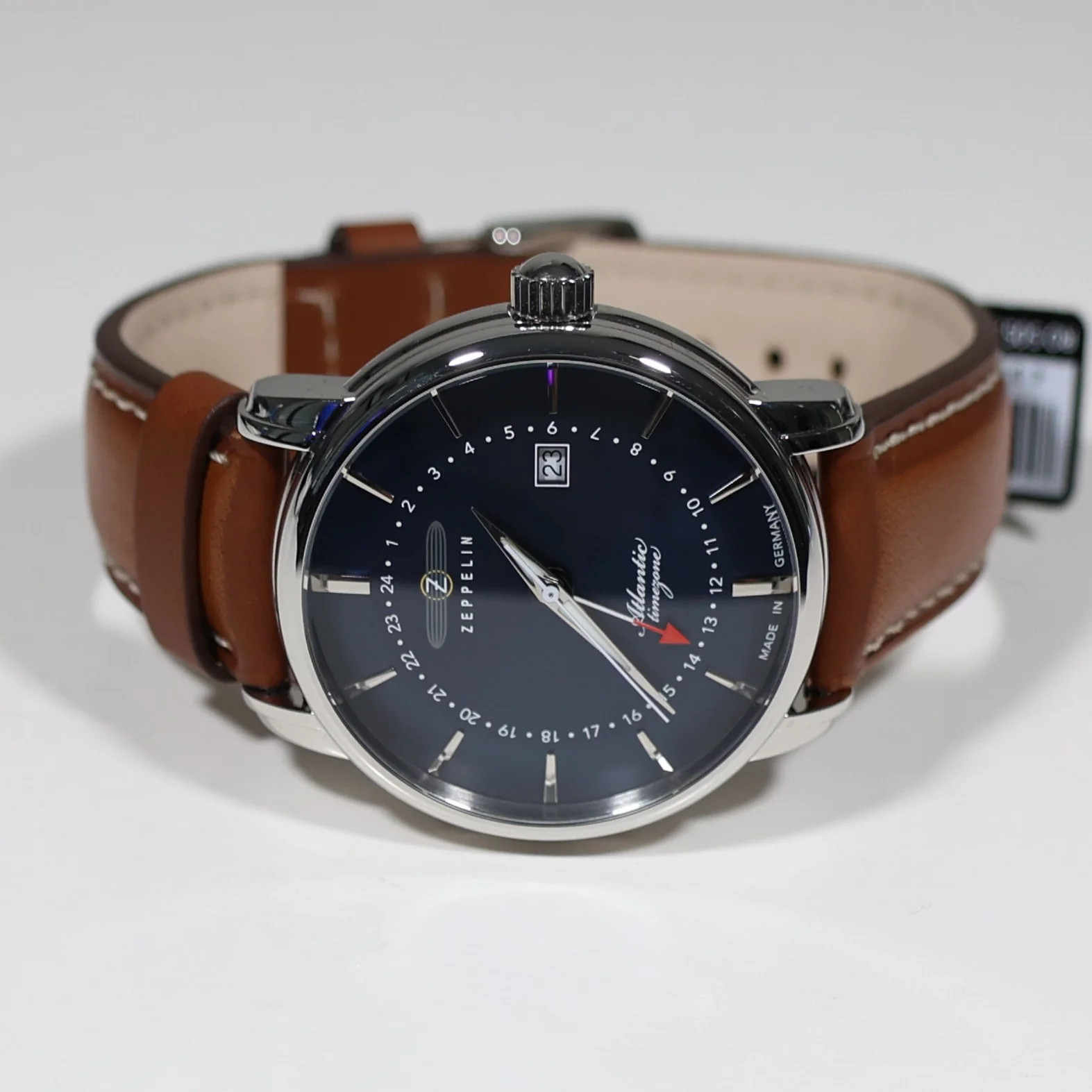Zeppelin Men’s Blue Dial GMT Atlantic Brown Leather Strap Watch 8442-3