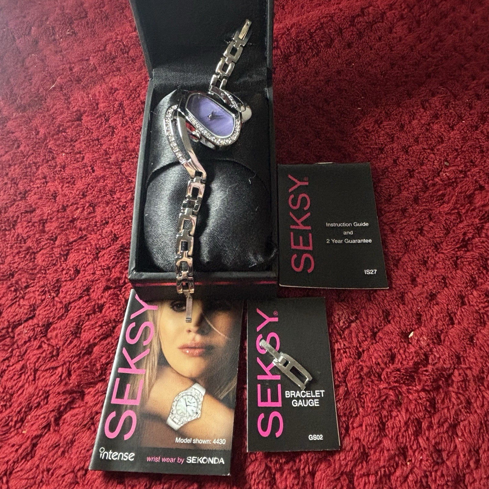 Sekonda Seksy Women’s Quartz Purple Dial Gemmed Silver Bracelet Watch Box