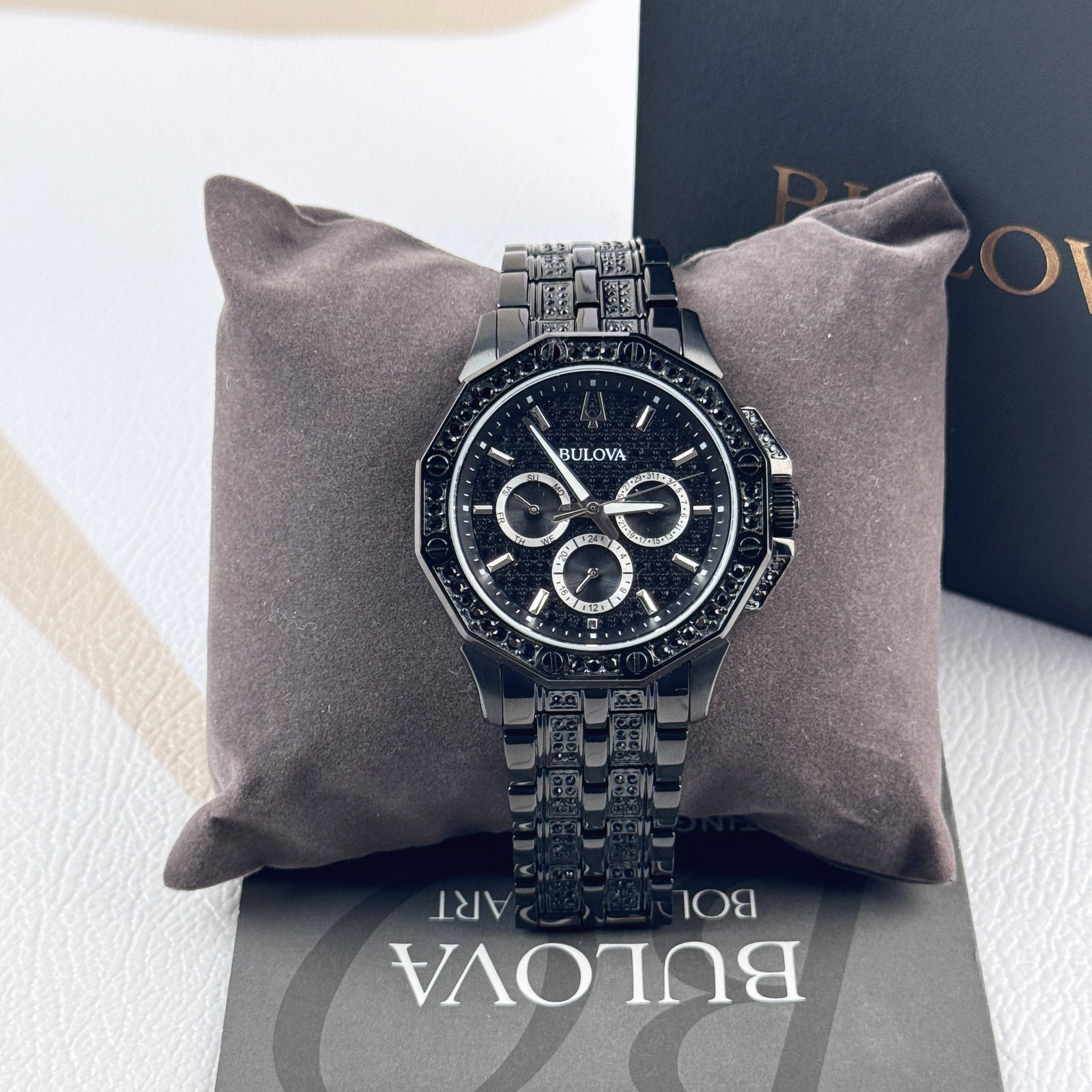 Bulova Men’s Crystal Octava Black Pave Dial Chronograph Quartz Watch 98C134