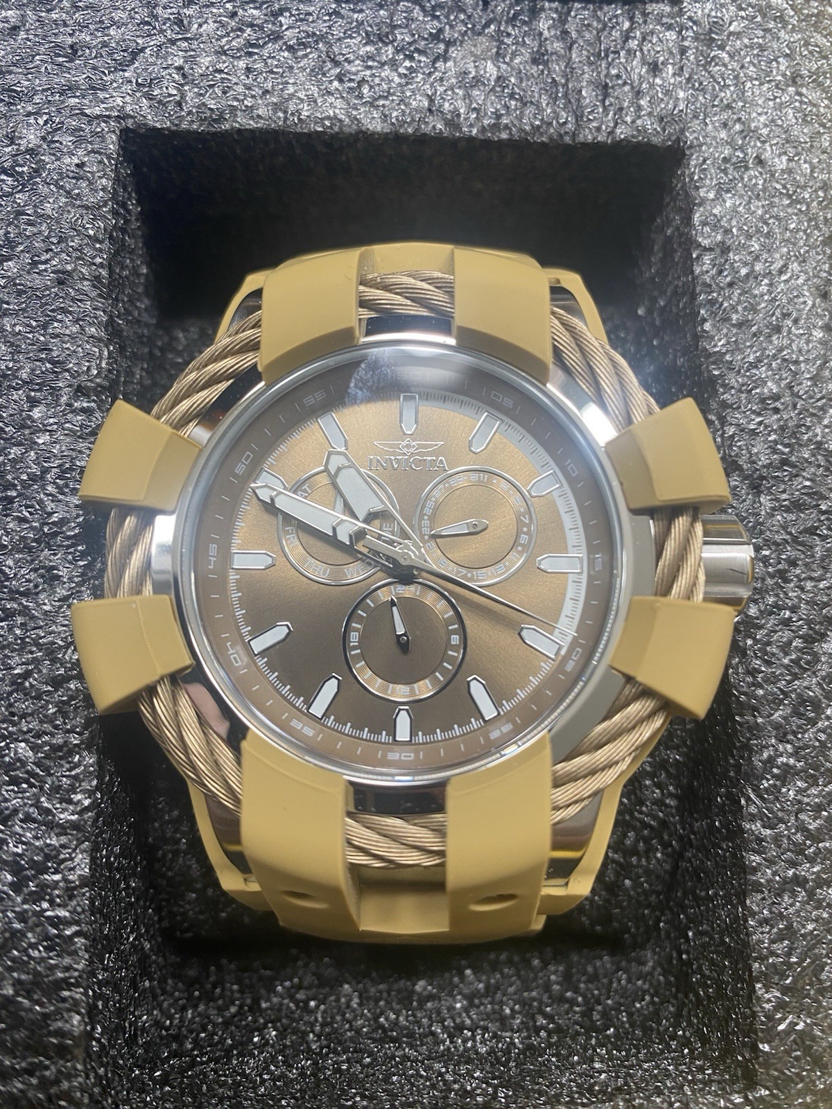 Invicta Bolt Shock 50mm Multi Dial Khaki Steel Tone Men’s Watch New In Box