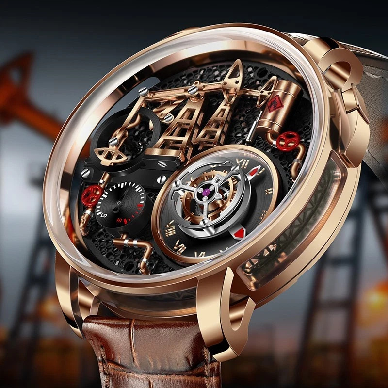🔥USA🔥PINDU Men’s Watch 45.5mm Steel Sapphire Crystal Oil Pump P6673
