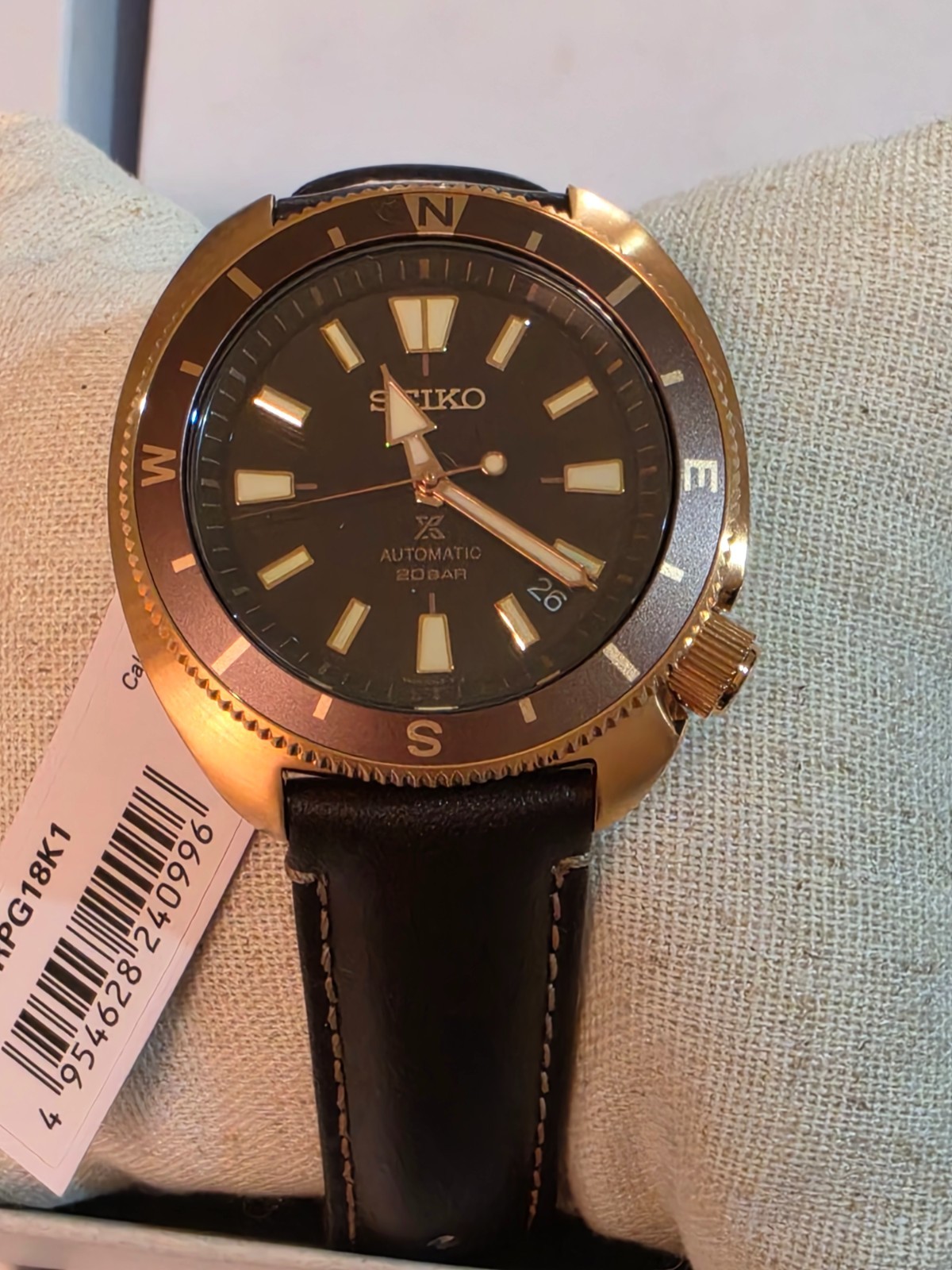 SEIKO ProspeX SRPG18K1 Brown Automatic Watch Leather Diver’s 200m Tortoise NOS