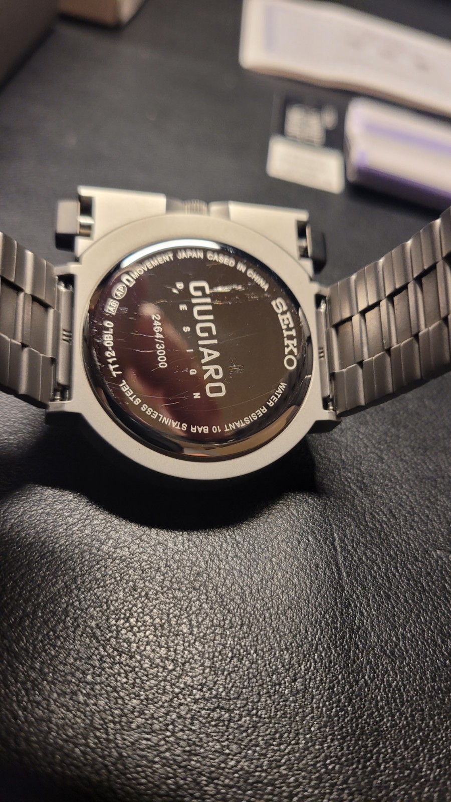 Seiko Giugiaro Design Quartz Chronograph 42mm SS Silver Bracelet Box Papers