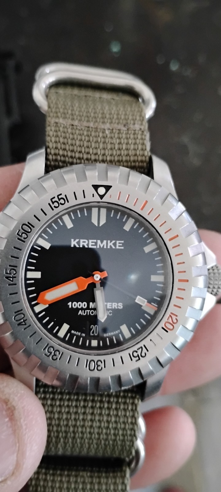 Kremke Subzilla Automatic 1000m Diver Date Green Nylon Strap Box Papers