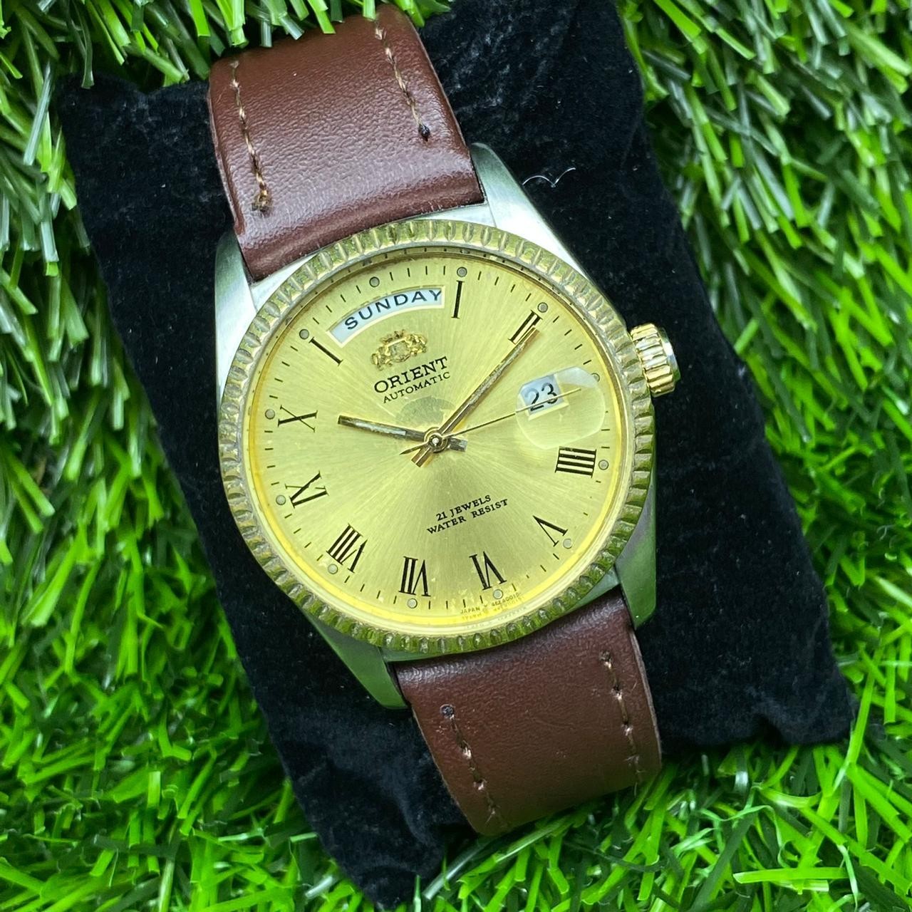 Rare Orient President Automatic Day Date Gold Dial Roman Day Date Watch Vintage