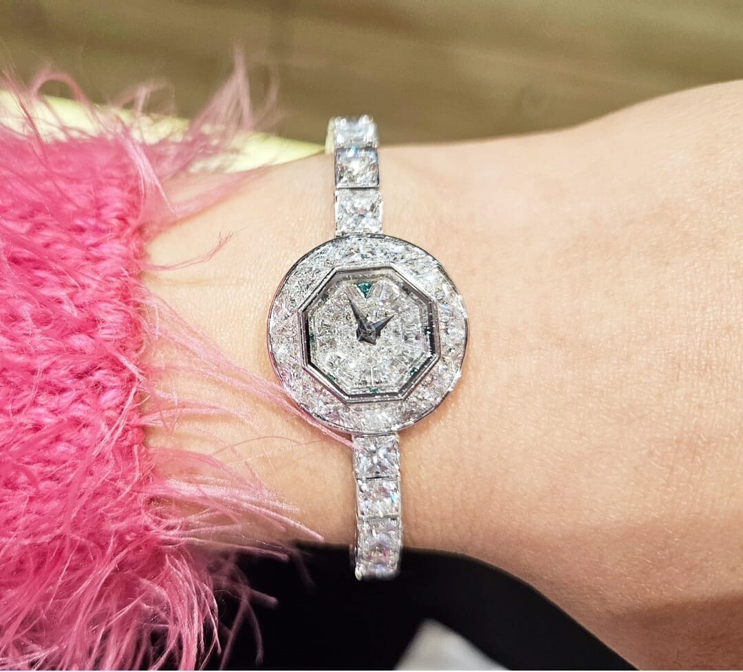 Graff 18K White Gold Diamond & Emerald “Baby Graff” Watch