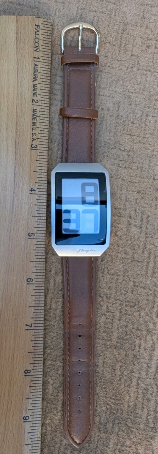 Phosphor E-ink Curved Digital Watch Faux Leather Band Unisex Men Or Women