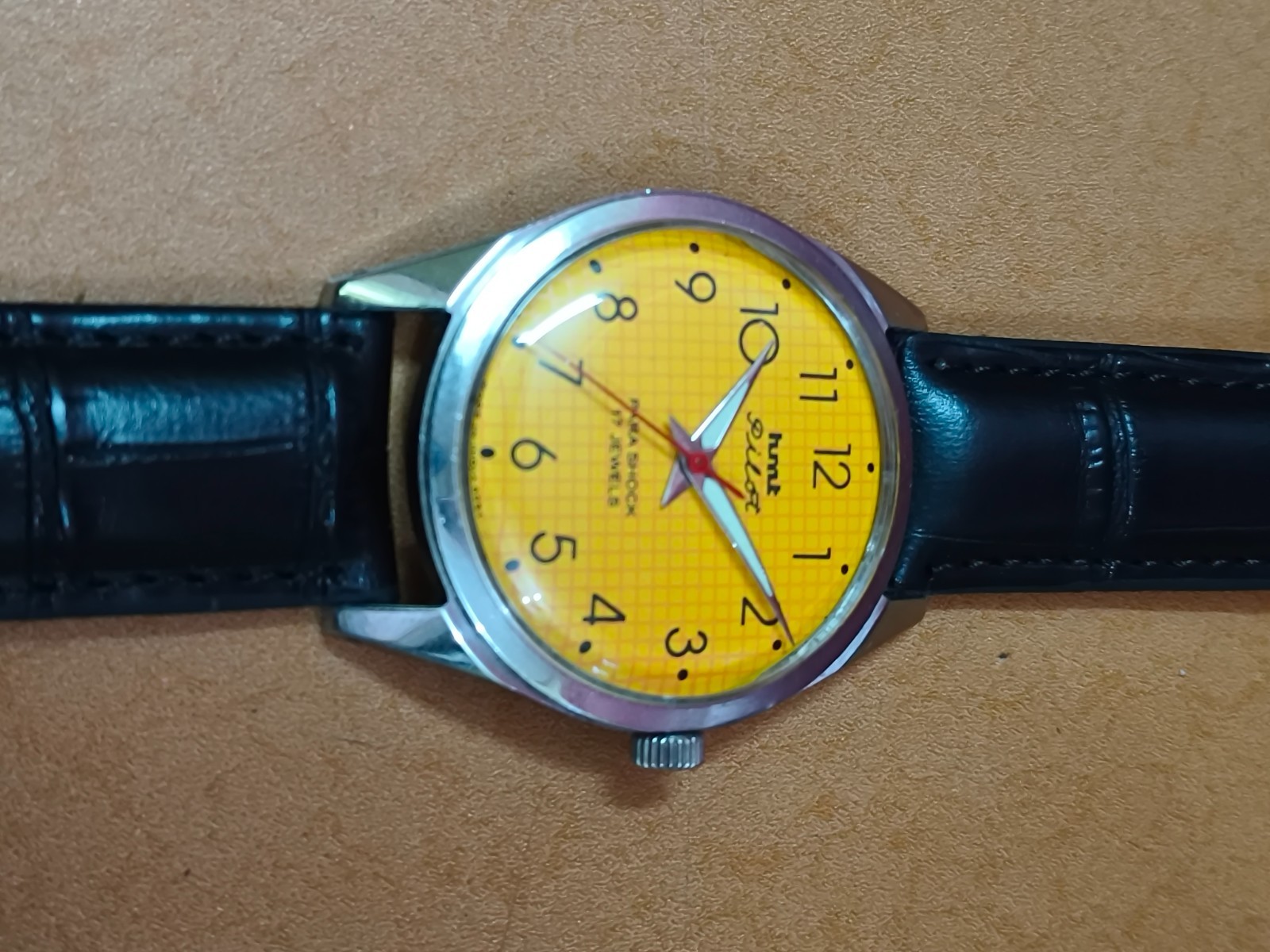 Vintage HMT Pilot Yellow 17 Jewels Mechanical Hand Winding Men’s Wrist Watch