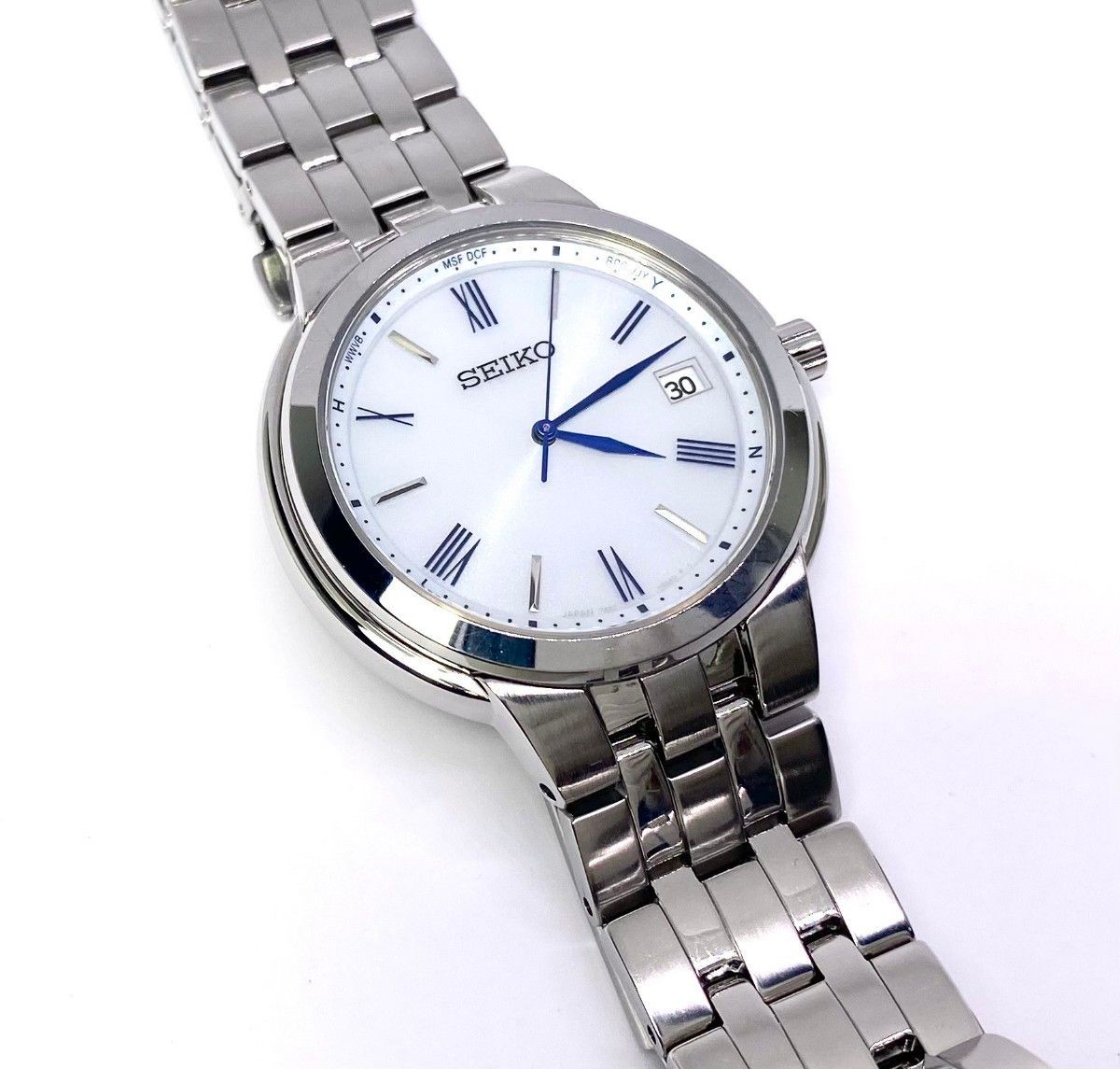 SEIKO Radio Solar Men s Wristwatch JIS Class 1 Magnetic Resistance White Dial Bl