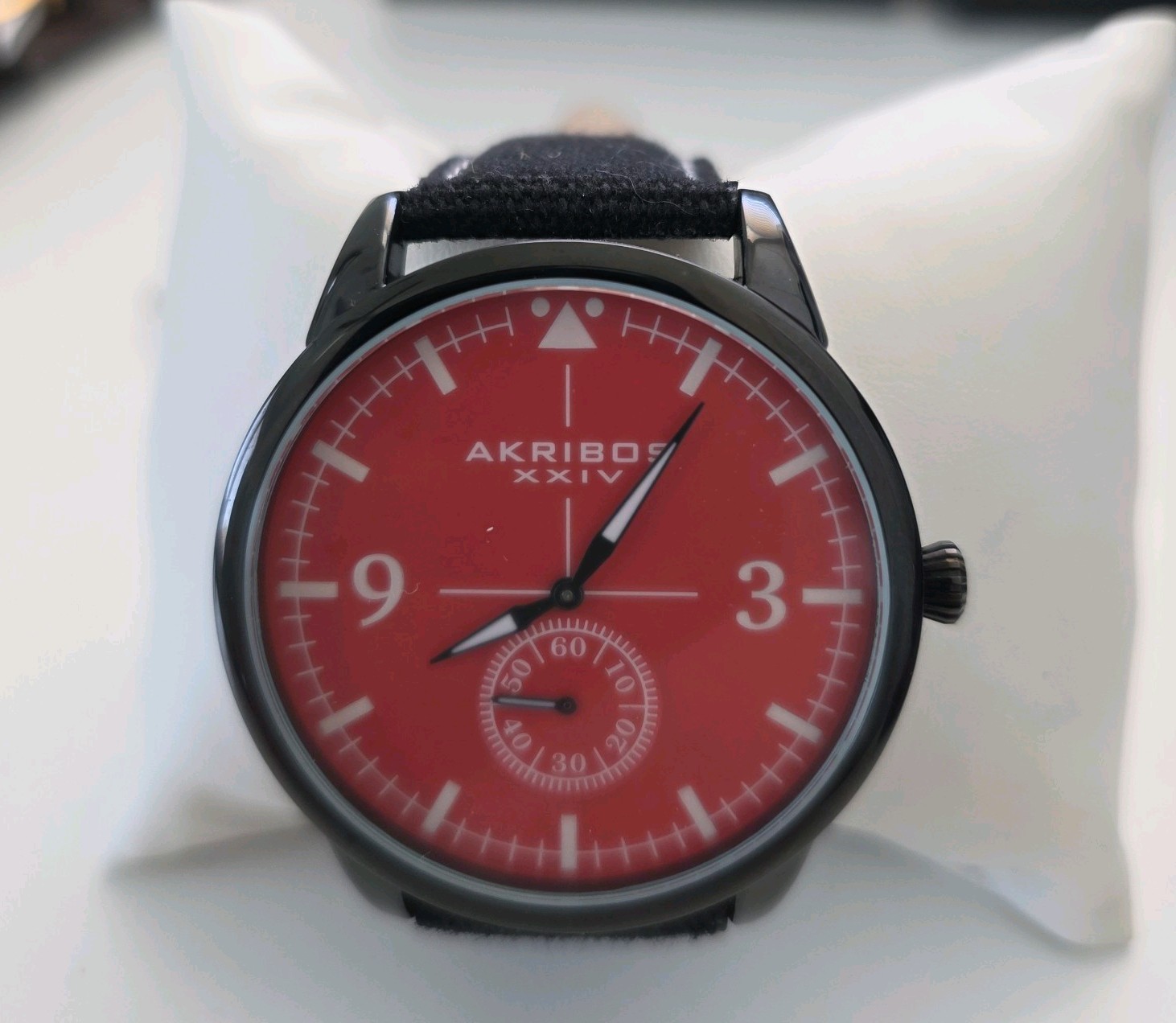 Men’s Akribos XXIV AK938RD Small Seconds Genuine Leather Canvas Strap Watch 46mm