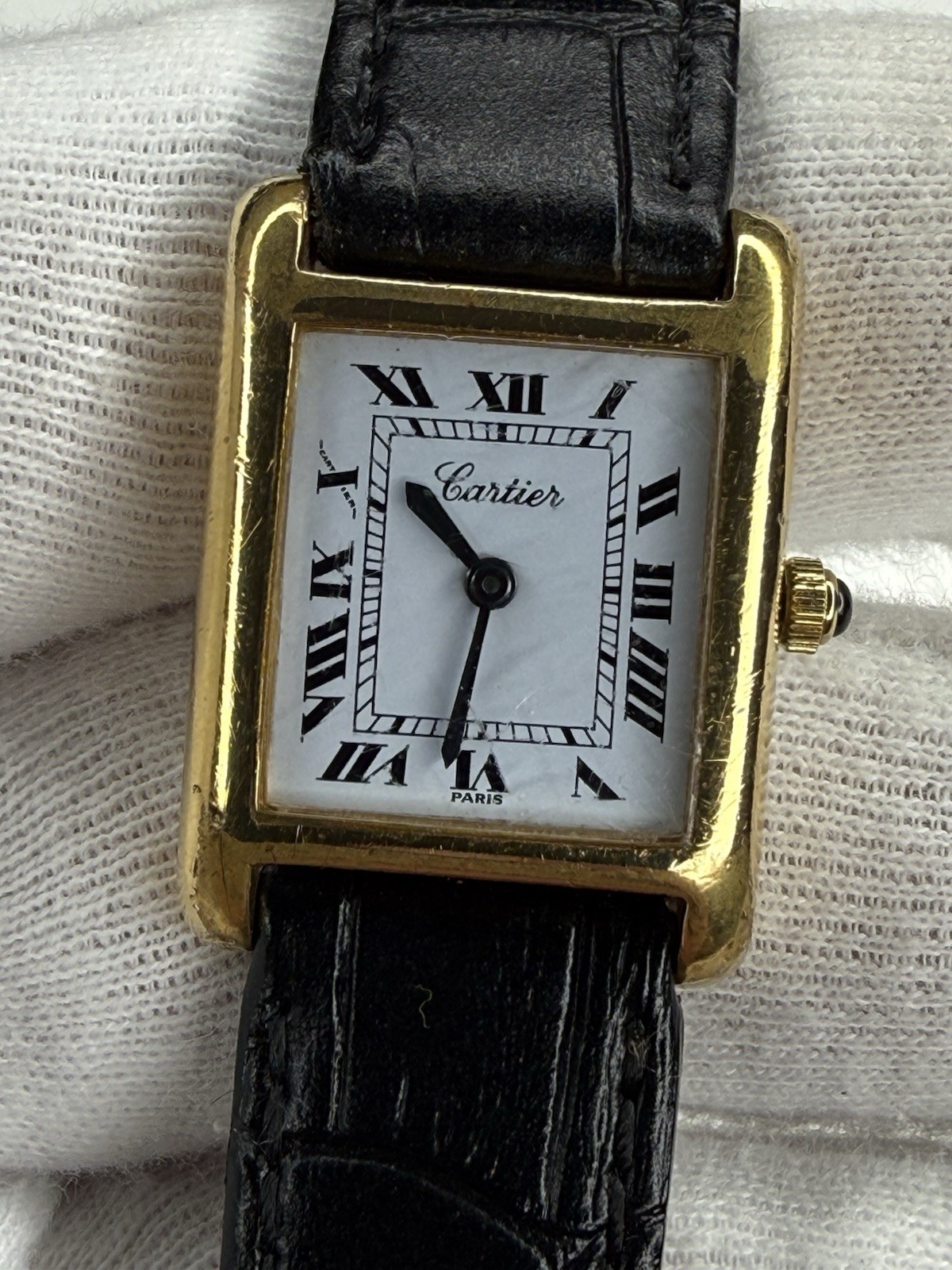 Auth Vintage Cartier Tank 18k Electroplated 1970s 21x28mm Manual Wind Movement