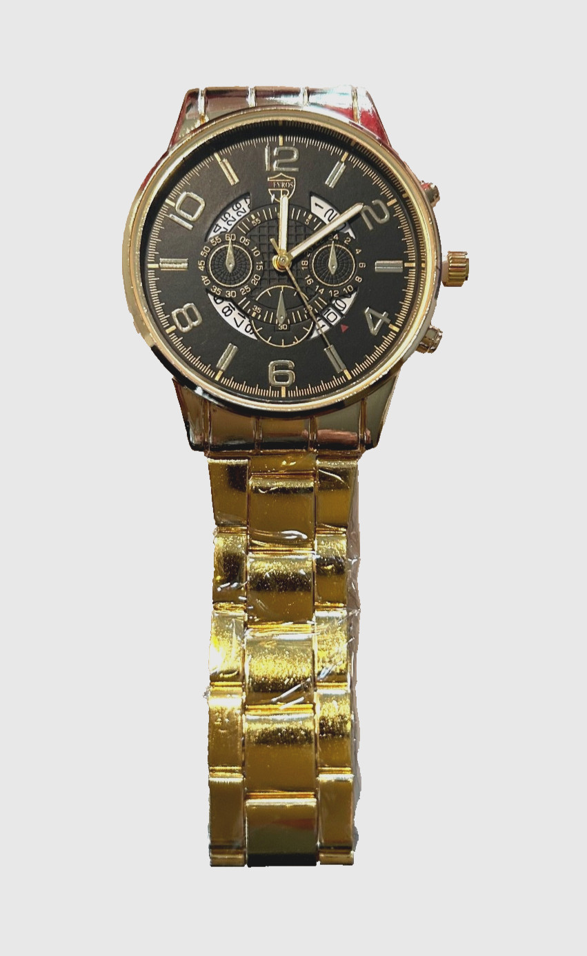 Men’s Fashion Dress Designer Wristwatch Black Gold Metal Bracelet