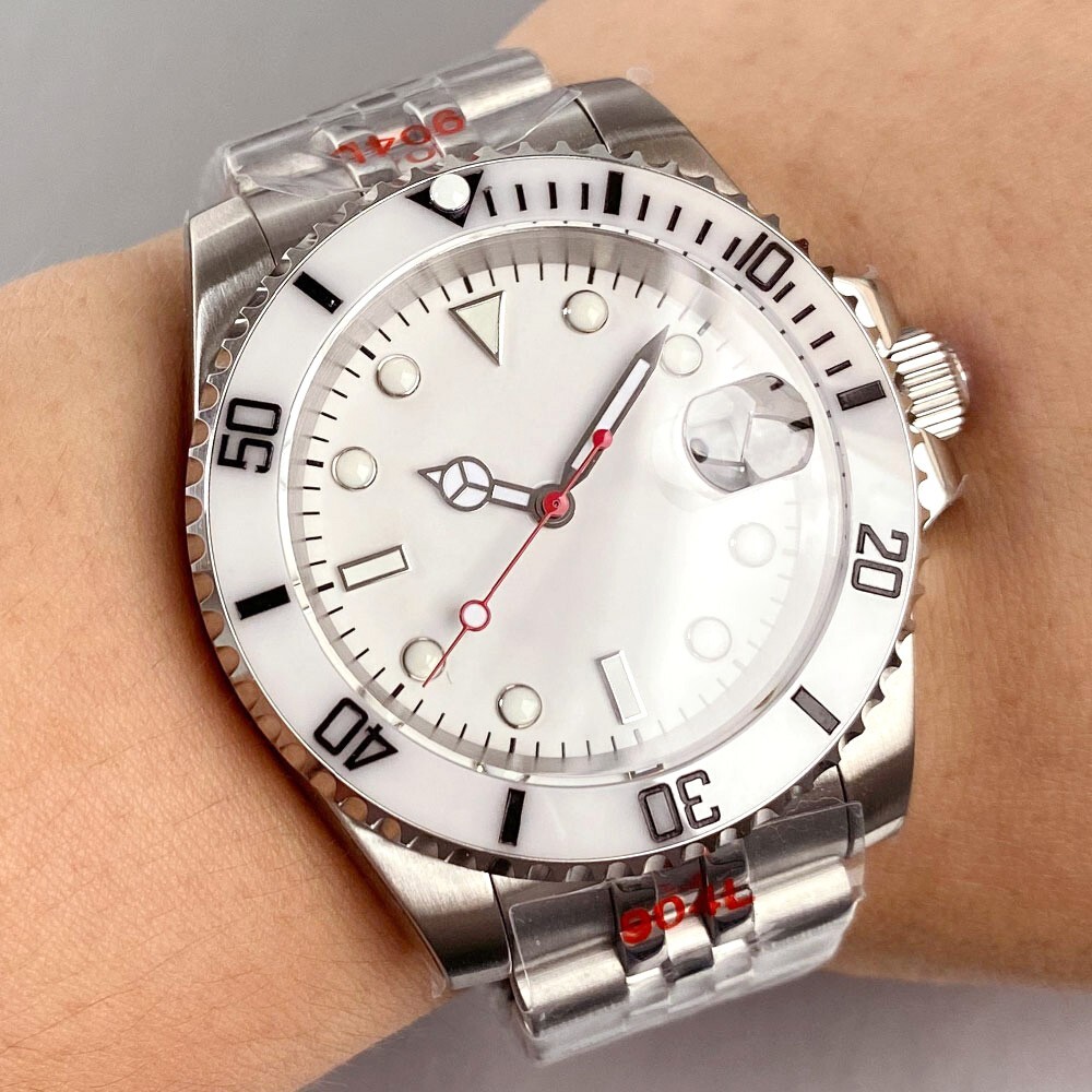 NH35 White Gloss Dial Luminous 20ATM Dive Automatic Men Watch Sapphire 120 Click