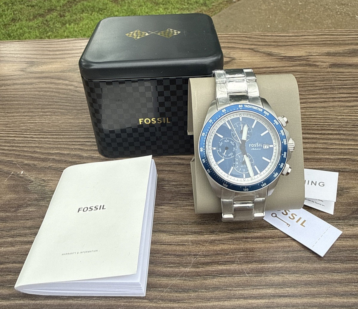 Fossil Autocross BQ2878 Mens Multifunction Blue Sunray Dial Watch NIBWT