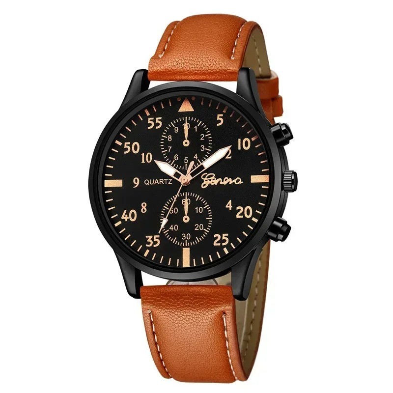 4/2/1pcs Men Sports Watches Set Man Business Quartz Wristwatch Luxury Brown Leat