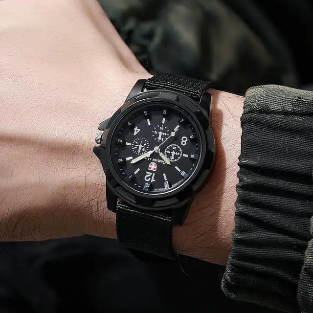 Men’s Military Army Luminous 24 Hours Dial Nylon Strap Date Quartz Wrist Watch