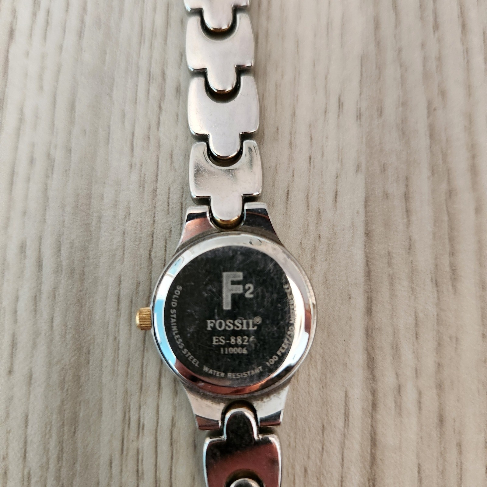 Fossil F2 ES-8826 Watch Womens Small Silver Gold Two Tone Good Analog Wristwatch