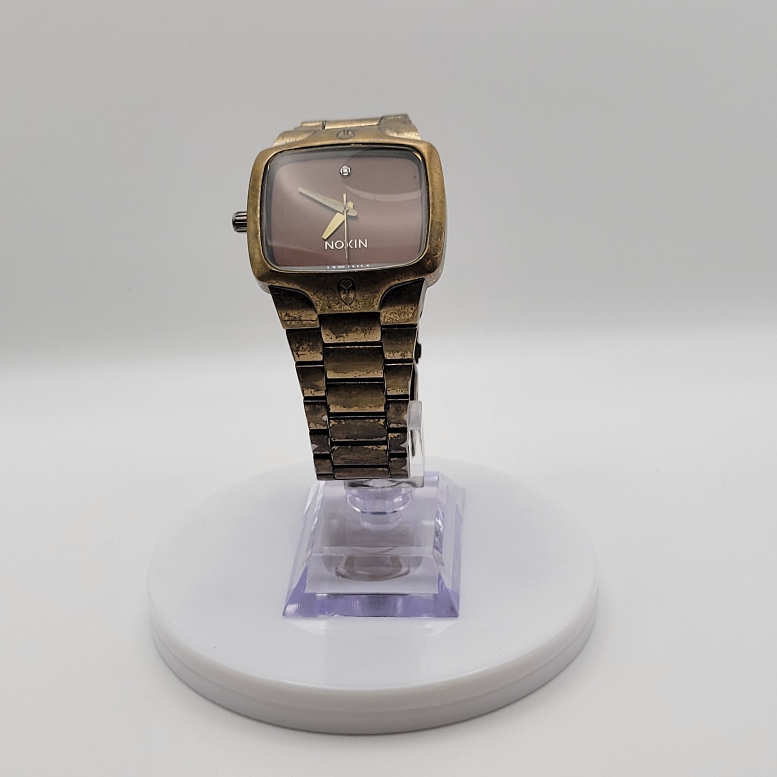 Nixon The Player Antique Brass Watch Distressed Bronze Diamond Dial 100M 8K