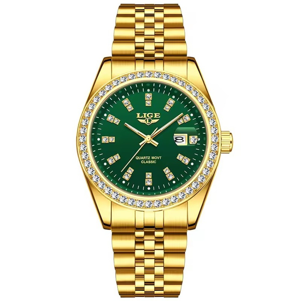 LIGE Men Quartz Watch Luxury Gold Steel Wristwatch Male Calendar Date Watches