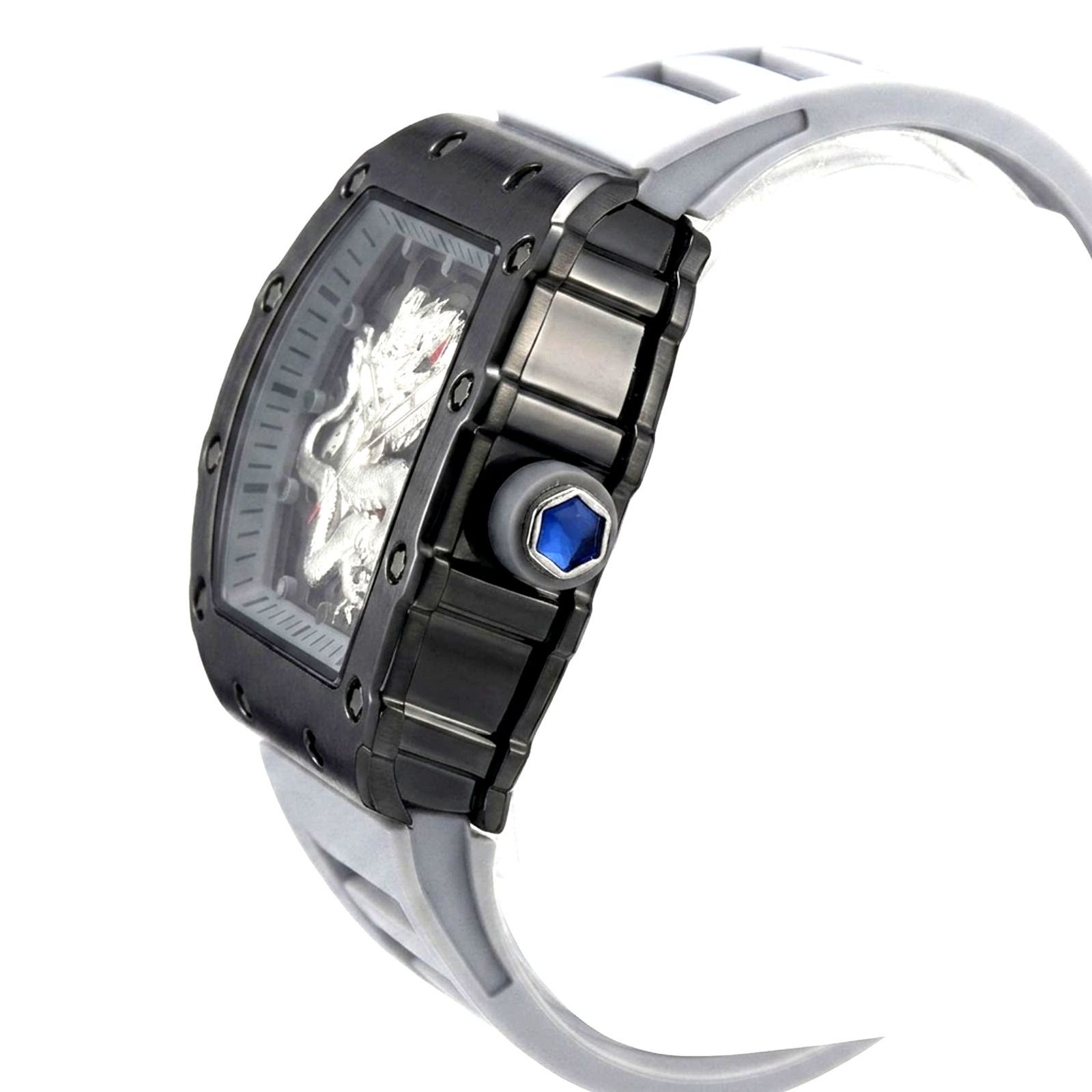 Eye-Catching Dragon Design Men’s Watch – Gray Band & Black Case – NEW IN BOX