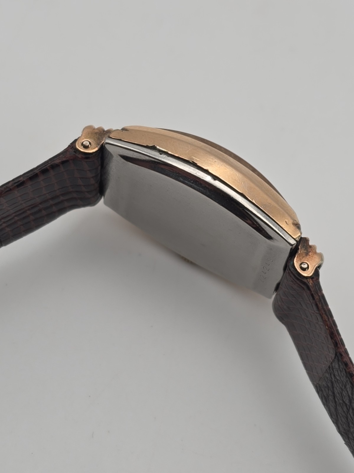 Vintage Benrus Three-Tone Tank Watch Copper Salmon Dial Hooded Lugs RUNNING
