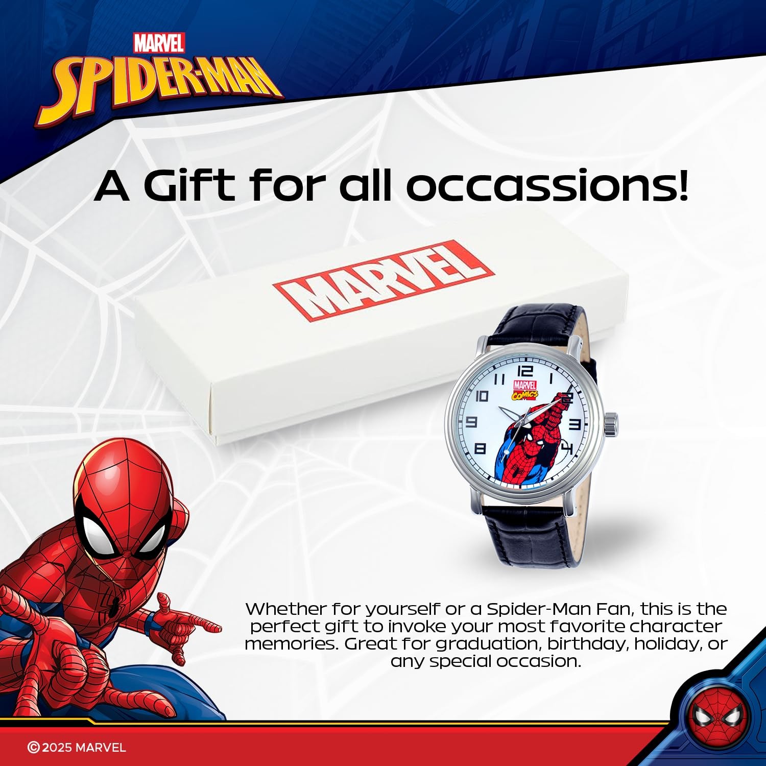 Marvel Spider-Man Adult Vintage Analog Quartz Watch, Black