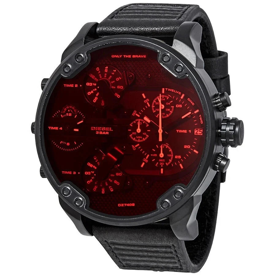 Diesel DZ7402 Mr Daddy 2.0 Chronograph Black Leather Watch 57mmx66mm