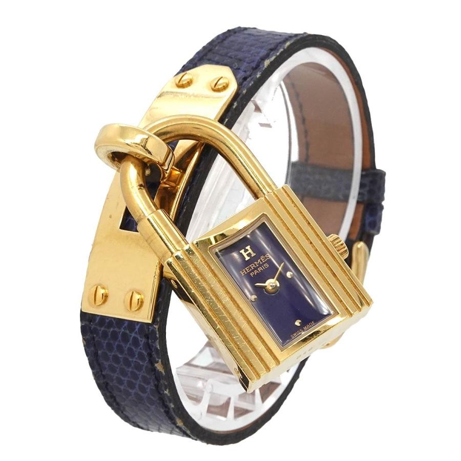 HERMES Kelly Watch Vintage Women’s Quartz Navy Lizard Leather Swiss Watch
