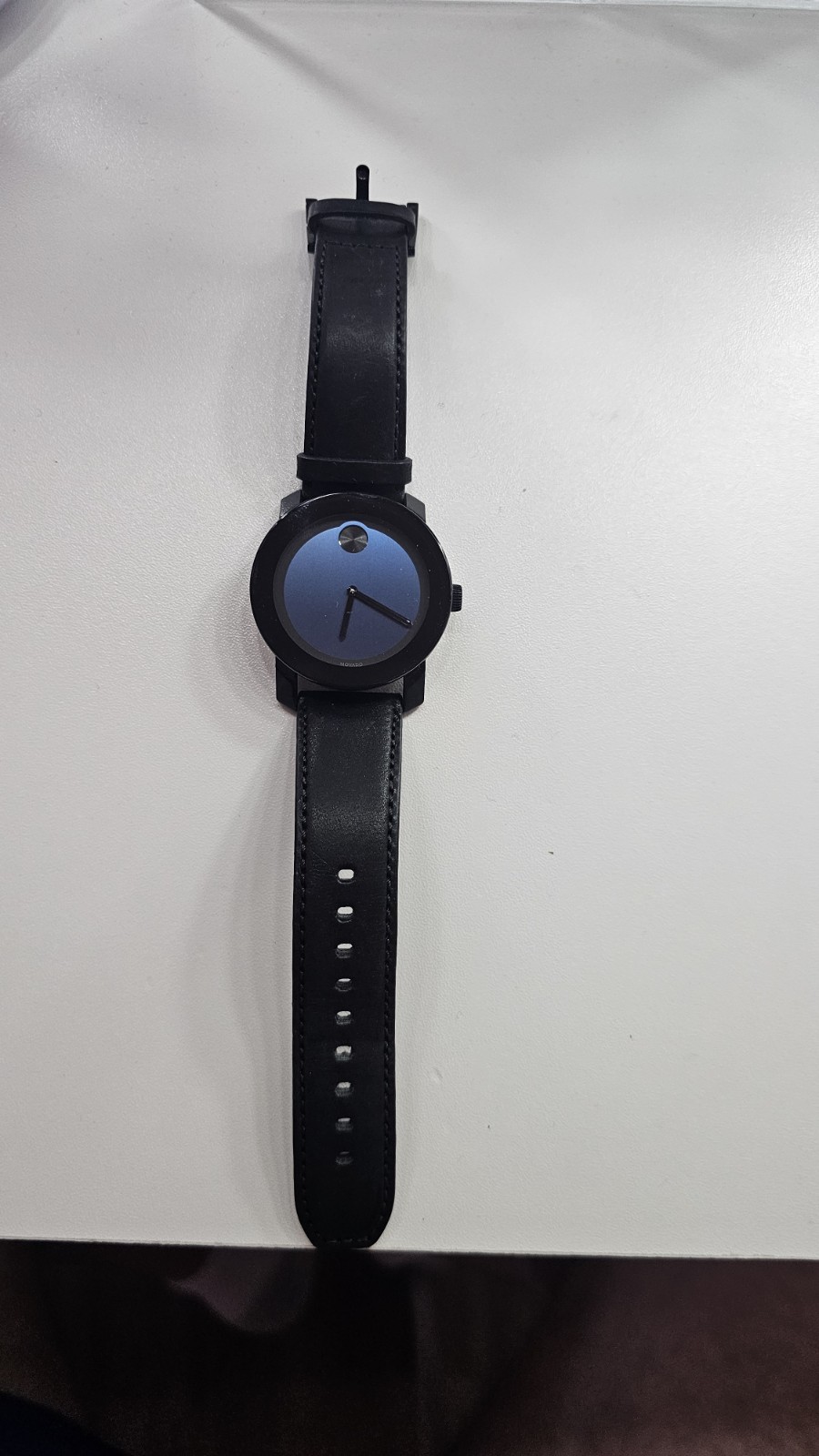 Movado Bold Men’s Quartz Watch Blue Dial 42mm Leather Strap Box