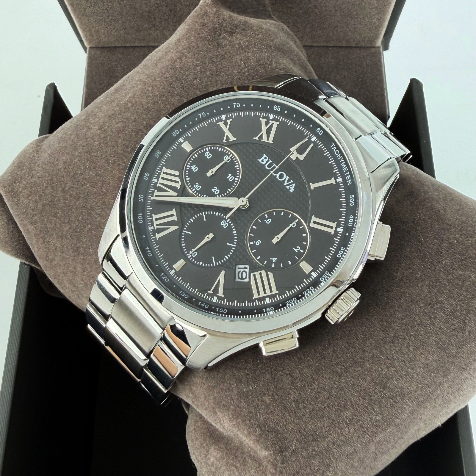 New Bulova Men’s Wilton Chronograph Quartz Watch Black Dial 96B288 46.5 mm