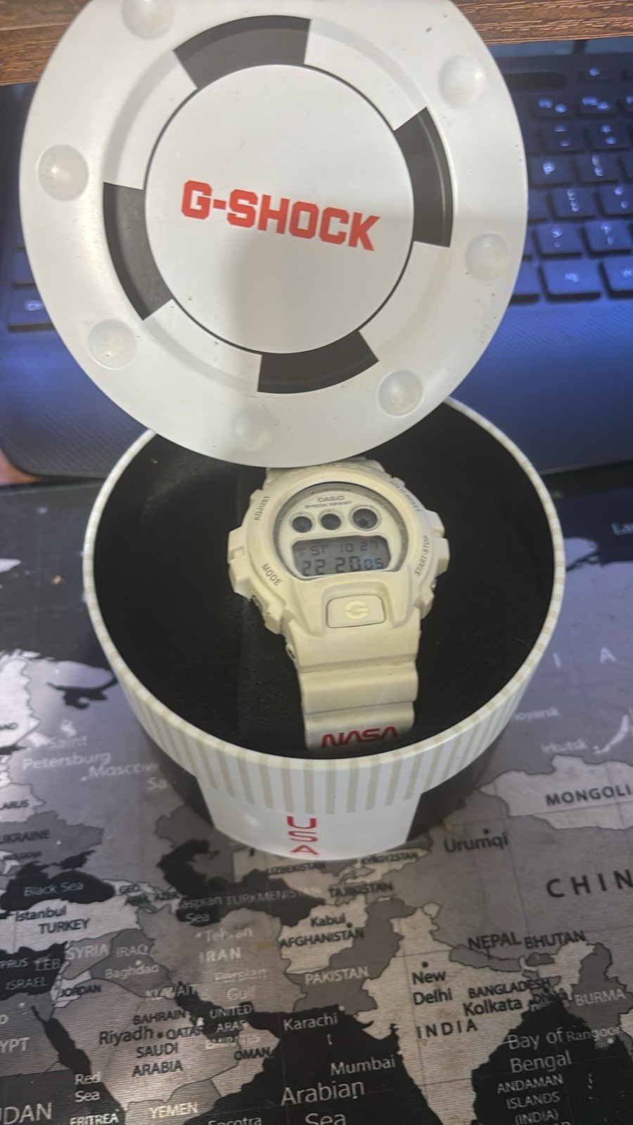 G-SHOCK NASA Casio Digital Quartz White Resin Sport Watch w/ Tin Box