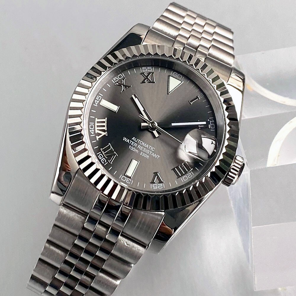 10ATM New Black Gray Fluted 39mm Sapphire Crystal Glass NH35 Automatic Men Watch