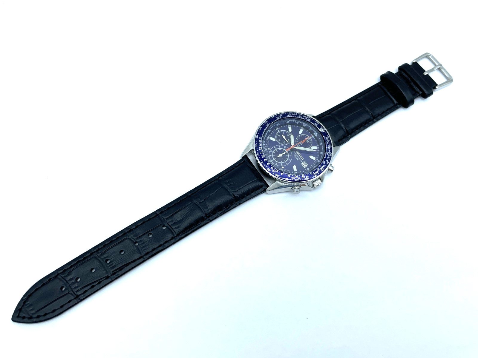 SEIKO Flight master Men’s Chronograph Watch Blue Dial New Band Battery 7T92-0CF0
