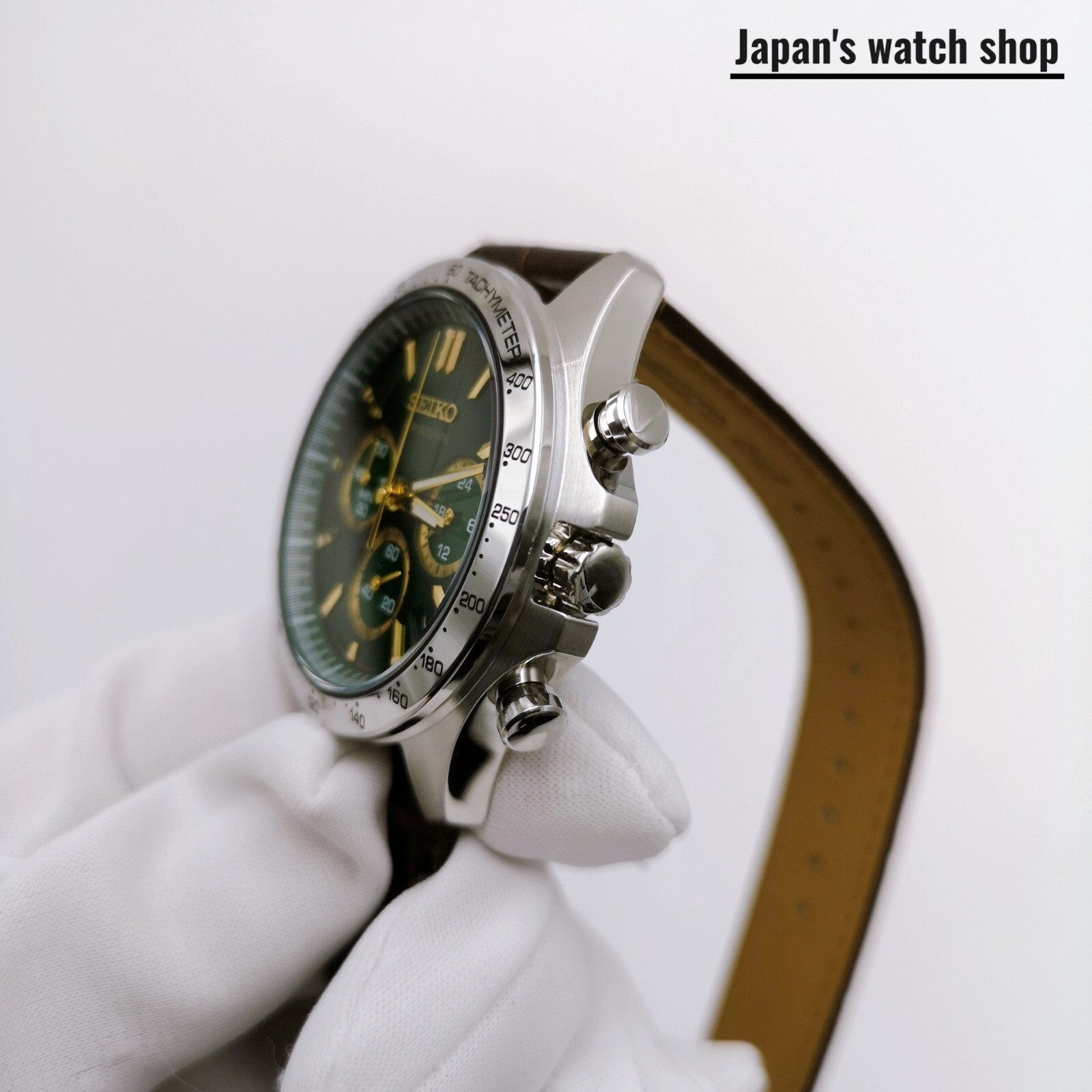 SEIKO Spirit SBTR017 Green Chronograph Quartz Leather band Men Watch New in Box