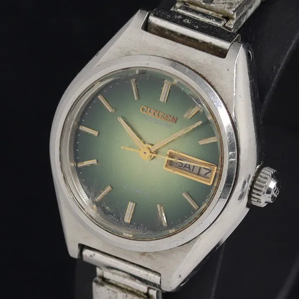 Working Citizen 4-661591K Automatic (AT) Green Dial Day-Date 21 Jewels Cut Glass