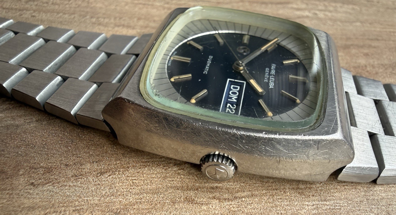 Favre-Leuba Duomatic Jumbo Blue Dial Auto Day-Date Watch Parts/Repair AS-IS