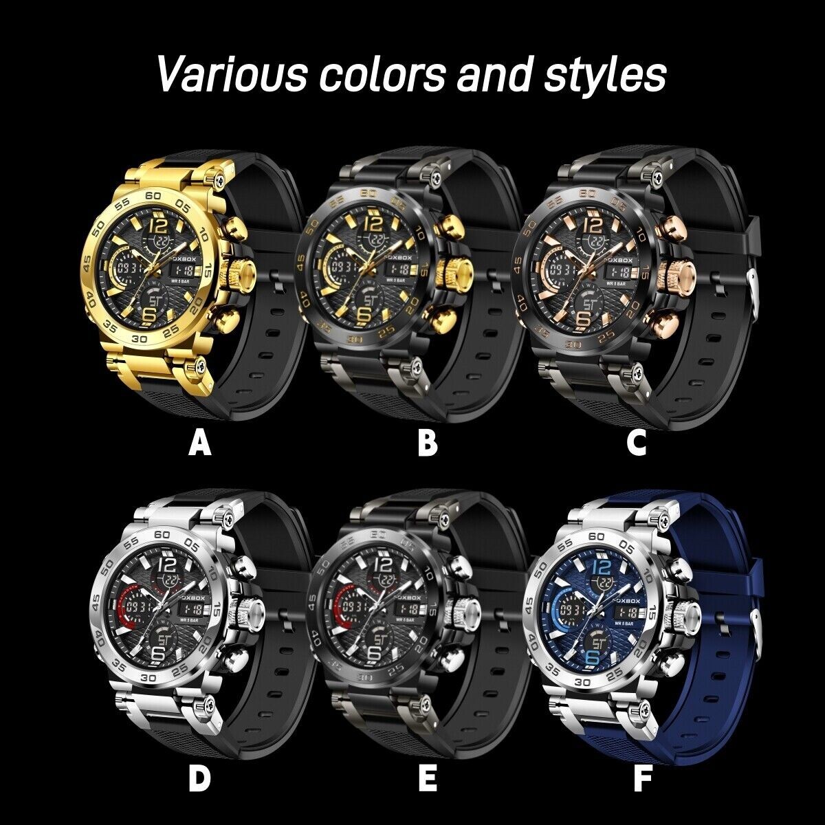 Luxury Mens Watch Quartz Diver Sport Digital Analog 5ATM Waterproof Wristwatch