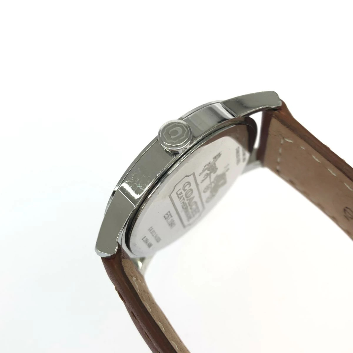 COACH Bleecker Wristwatch Quartz SS Leather Silver Color Brown Ladies Used