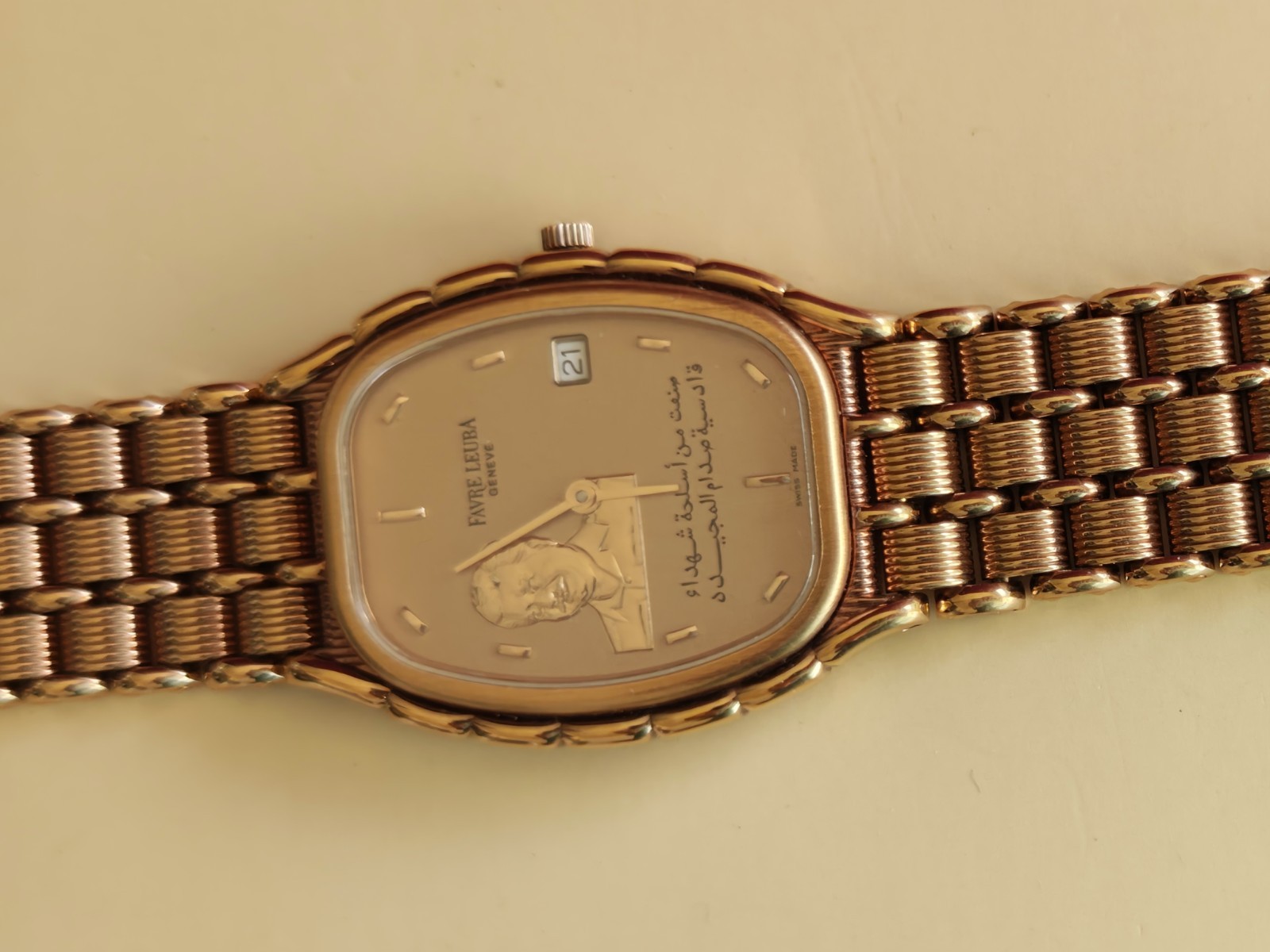 Mint FAVRE-LEUBA President Saddam Hussein Iraq Gold DIAL Box Watch R800