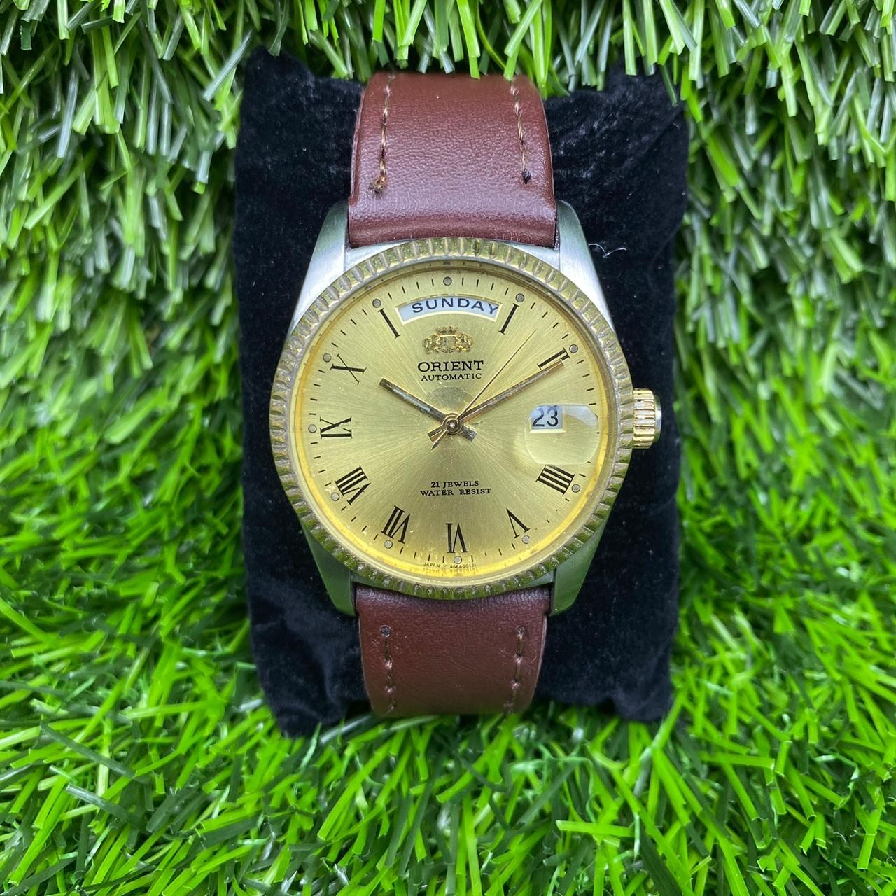 Rare Orient President Automatic Day Date Gold Dial Roman Day Date Watch Vintage