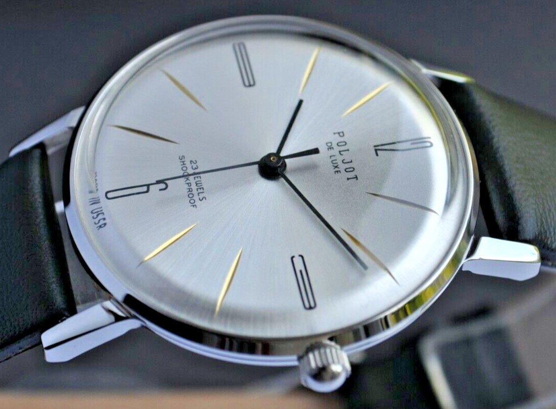 New POLJOT De LUXE New! Extra SLIM Watch Mens Vintag 1970 Case Stainless Steel