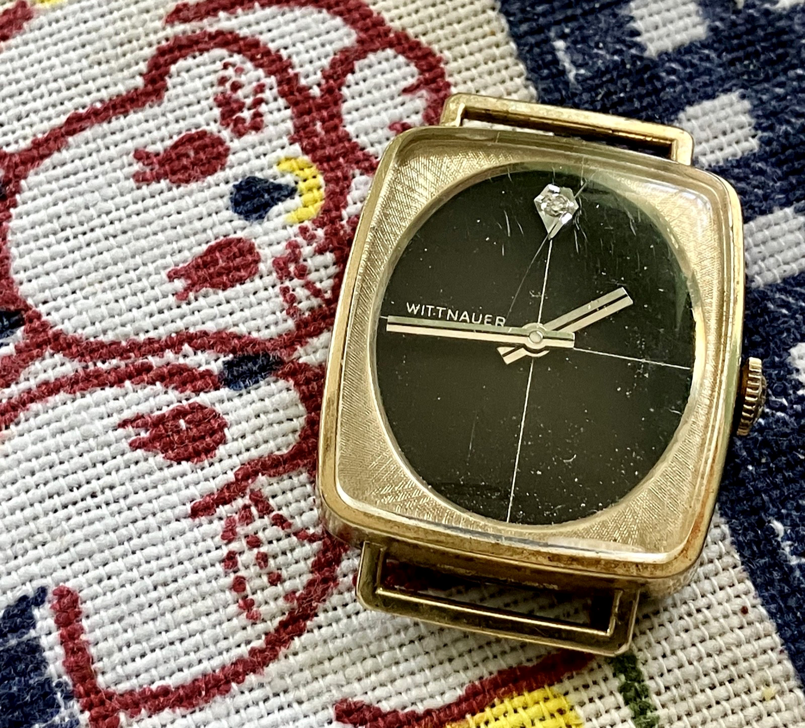 Vintage 70’s Wittnauer Museum Watch Minimalist Unisex Diamond Dial 10K RGP Runs!