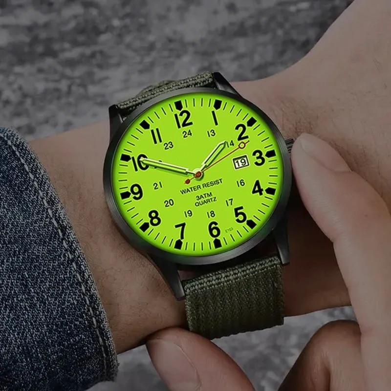 Luminous Military Army 24 Hours Dial Nylon Strap USA Date Quartz Watch